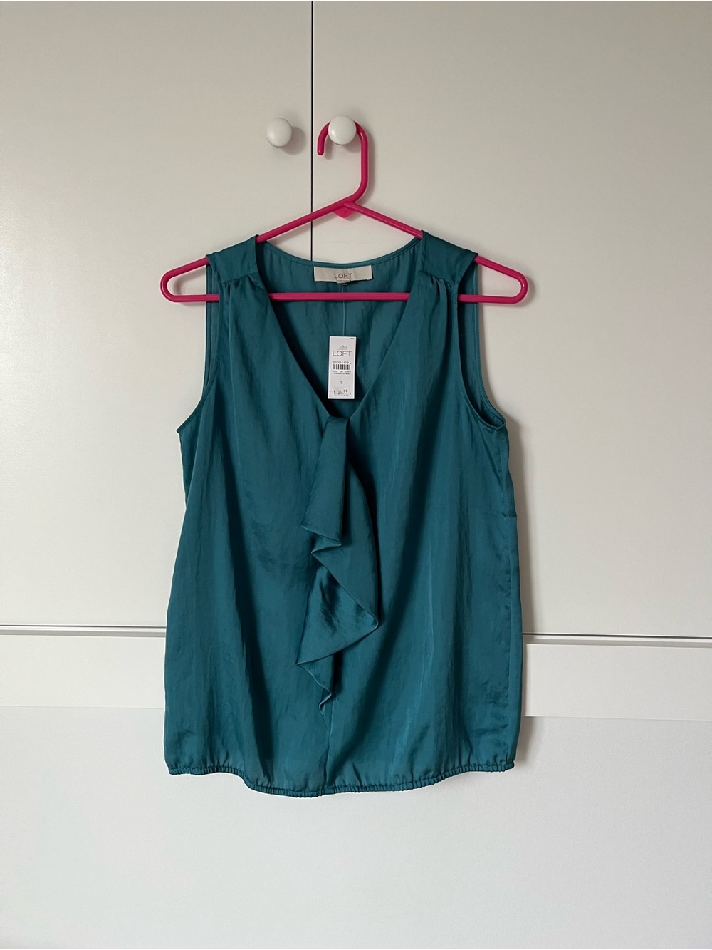 LOFT Teal Ruffle Front Sleeveless Blouse